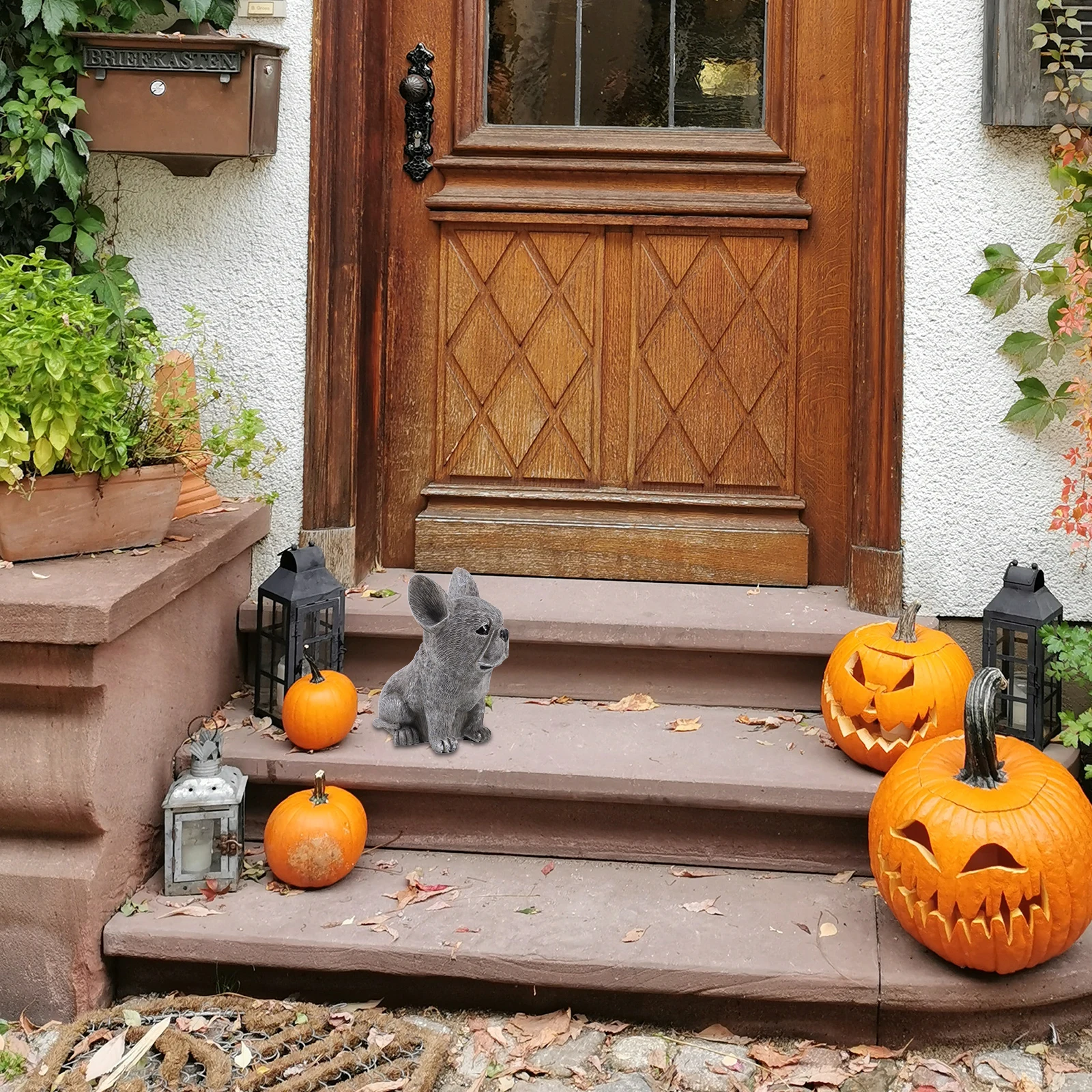 

French Bulldog Resin Sitting Statue Garden Decor Dog Sculpture Lawn Patio Courtyard Home Decor Garden Figurine