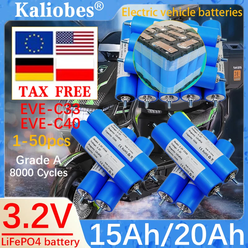 

1-50 шт. 3,2 В 15 Ач 20 Ач LiFePO4 аккумулятор C33 C40 литий-фосфатный для 4s 12 В мотоцикл автомобильный двигатель модификация инверторные батареи