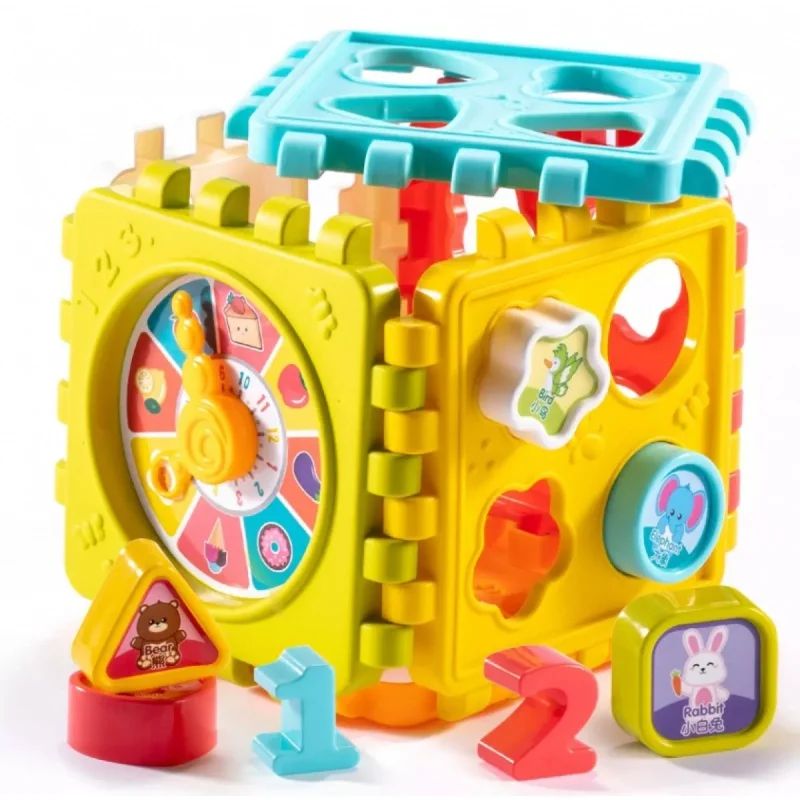 6in1 Early Learning Building Blocks Activity Cube Educational Toy (Shape and Number Matching, Clock)