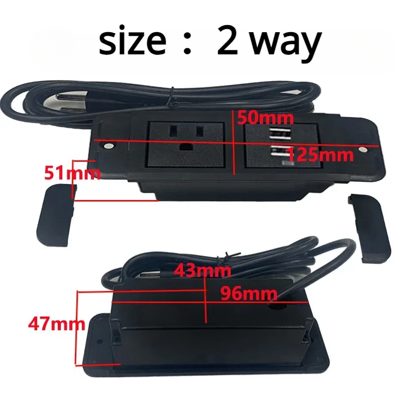 Stół ukryty gniazda zasilania EU/UK/US/AU 3 Outlet 2 USB wbudowany stolik nocny zasilający biura na biurko rzędu 10A 110V 220V czarne gniazdo