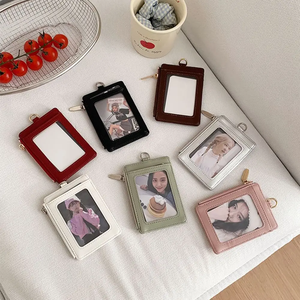 

Creative Chain Card Holder PU Leather with Lanyard Photos Protective Cover Card Bag