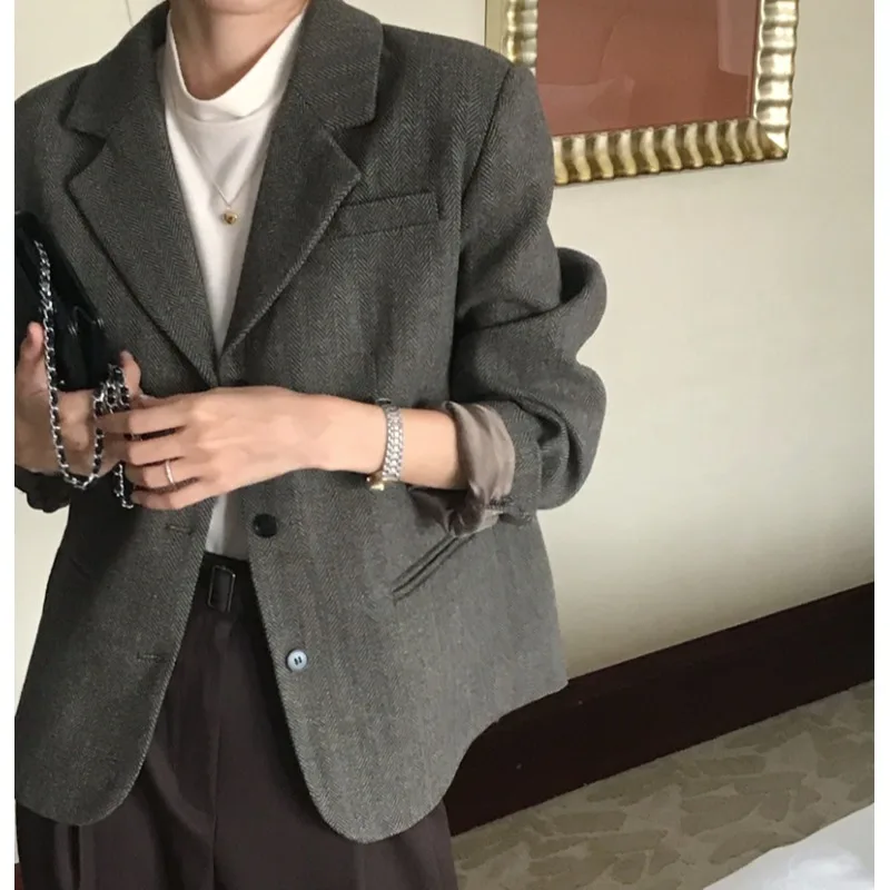 

Женский шикарный винтажный утягивающий шерстяной костюм с капюшоном, джемпер, свободное пальто на одной пуговице, длинное све, подходит для поездок на работу