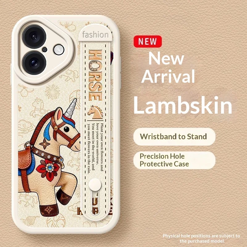 for Huawei Pura 80 70 Pro + Case Cute Pony Wristband Phone Case for Huawei Mate80 70 60 Pro p50 p60pro Soft Cover Horse Year