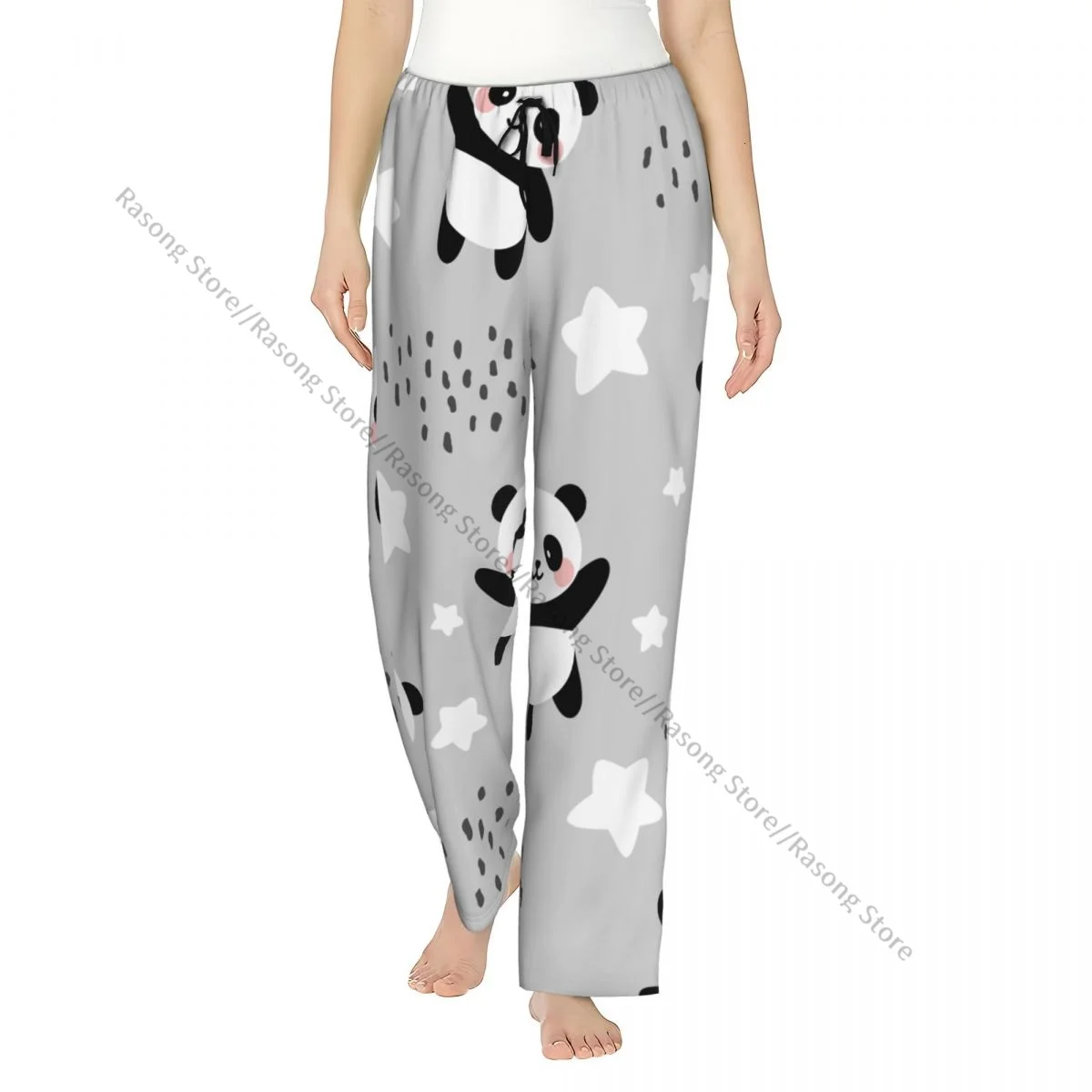 

Cute Panda Flying In The Sky With Clouds And Star Women Sleep Pants Warm Flannel Lounge Pants for Winter Nights