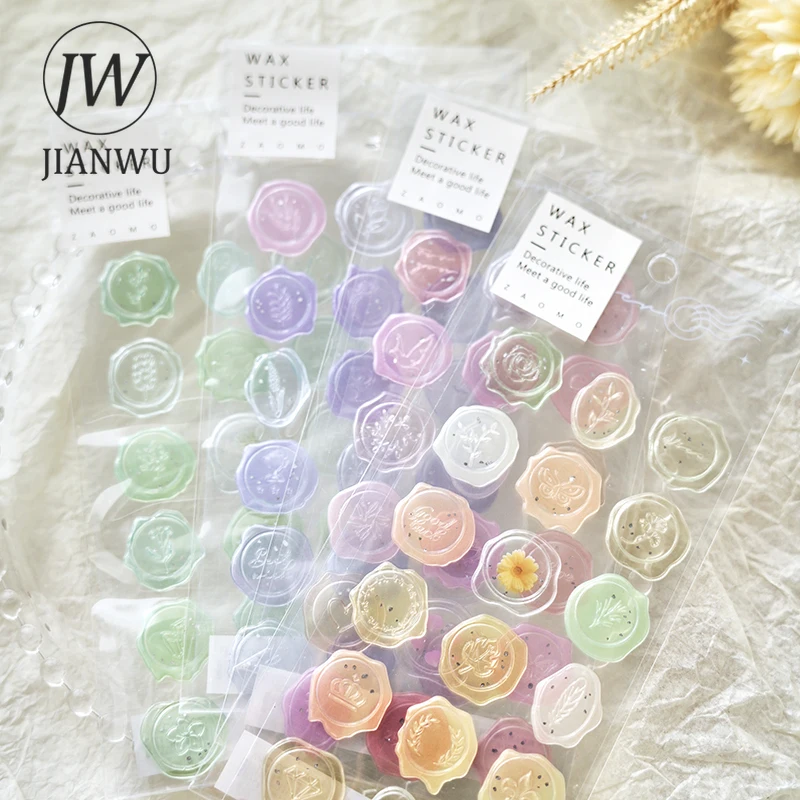 JIANWU 18 Pcs/pack Candy Wax Paint Series Kawaii Translucent Stamp Envelope Seal Sticker Creative DIY Journal Decor Stationery