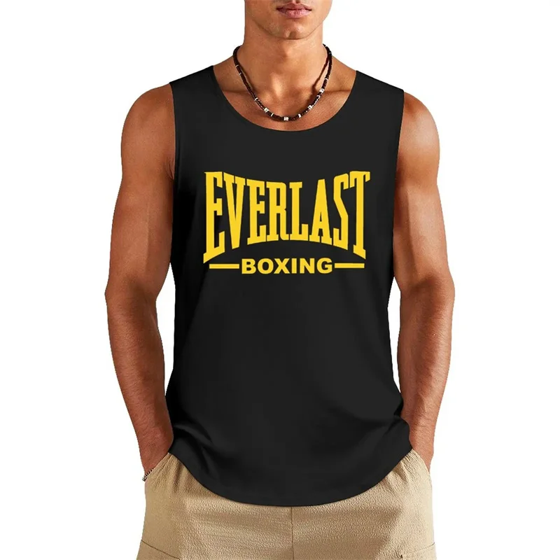 Fashion Fitness Enthusiast Fitness Tank Top Men Summer Casual Loose Basketball Vest Boxing Sport Gym Breathable Sleeveless Tee