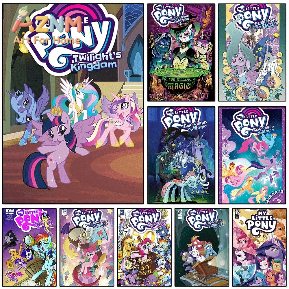 My Little Pony Comic Cover Canvas Painting Unframed Twilight's Kingdom Cartoon Pony Wall Art Poster for Girls Bedroom Home Dec