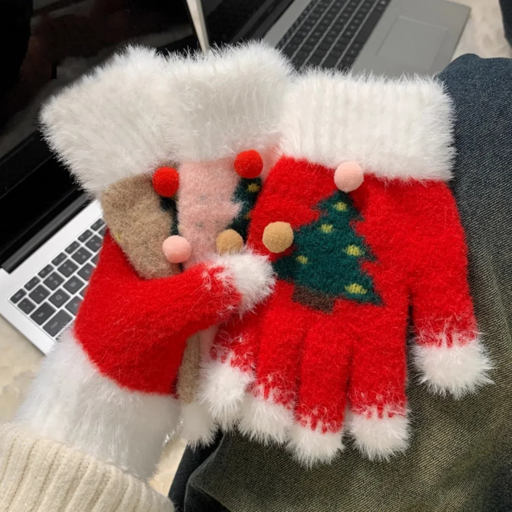 Gants chauds en peluche gants de noël unisexe gants d'hiver en plein air mitaines d'arbre de noël festifs pour la saison de vacances de noël