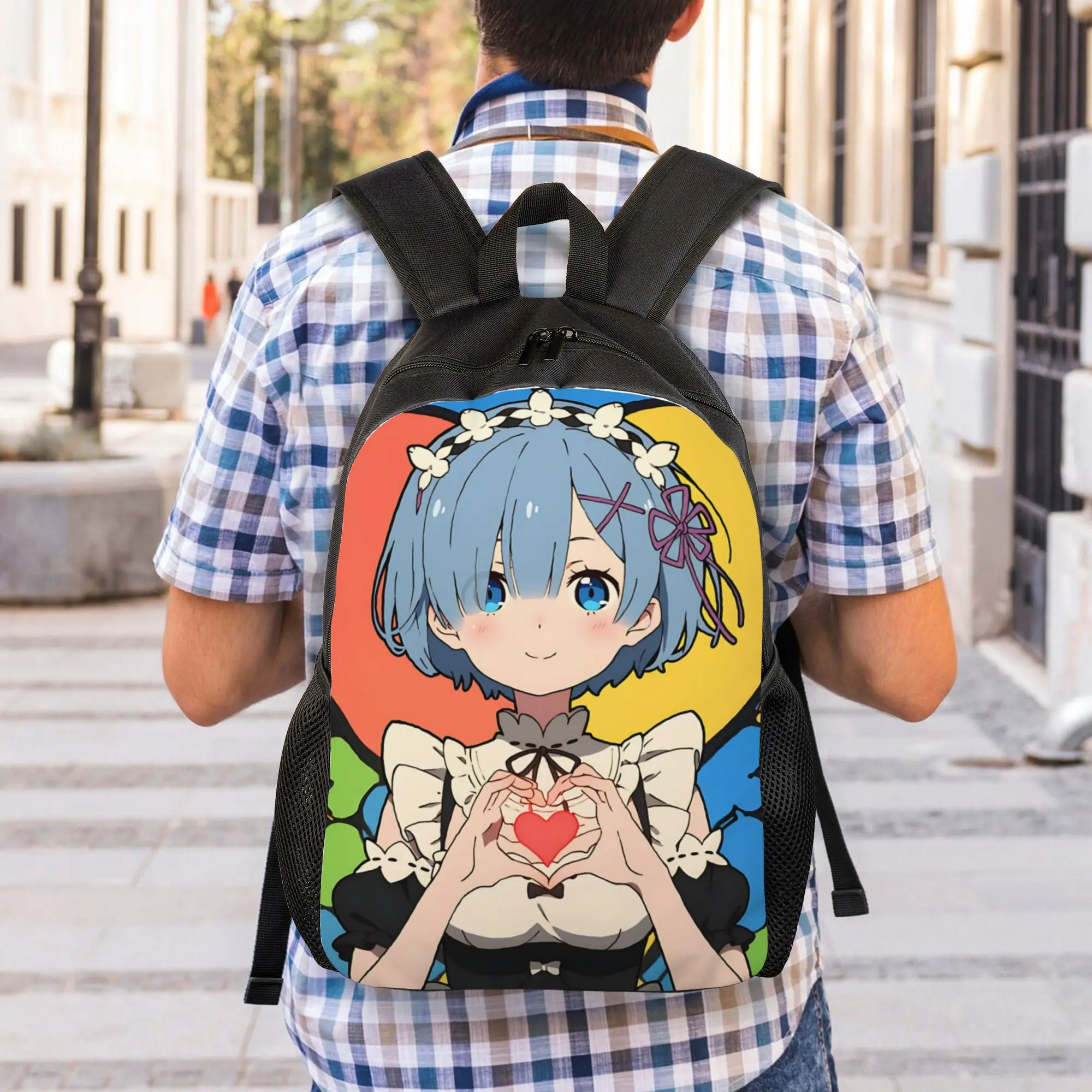 Fashion Re ZERO Anime Rem Backpacks Its Bag  mochila Outdoor Zipper Closure Rucksack