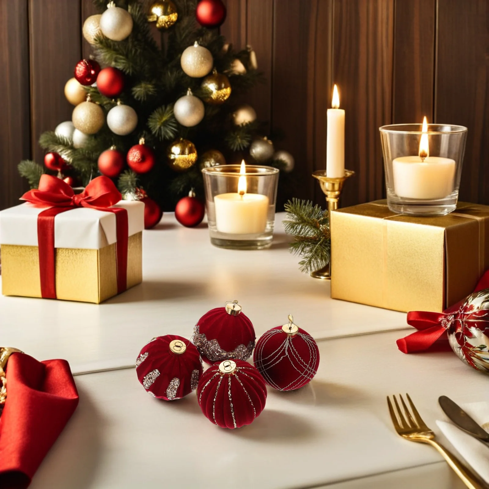 

4 Pcs Christmas Decoration Ball Velvet Ornaments Plastic Balls Accessories Round Xmas Tree Pendants Wedding