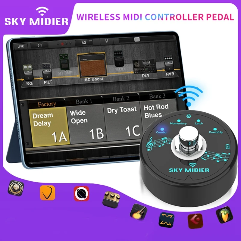 Rechargeable MIDI Foot Controller Portable MIDI Foot Controller Pedal Wireless MIDI System