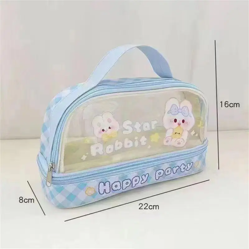 Simple Pencil Case Durable School Essentials Transparent Design Korean Carrying Case Double Layer Pencil Case School Stationery