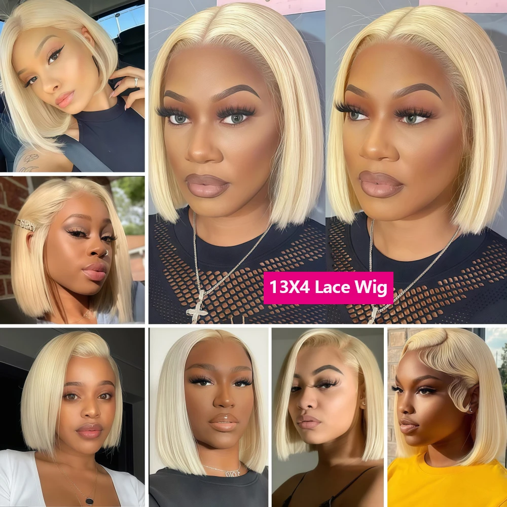 613 Blonde Short Bob Wig Human Hair 13x4 Lace Front Wigs Human Hair Pre Plucked Transparent Lace 180% Density Lace Frontal Wig image 3