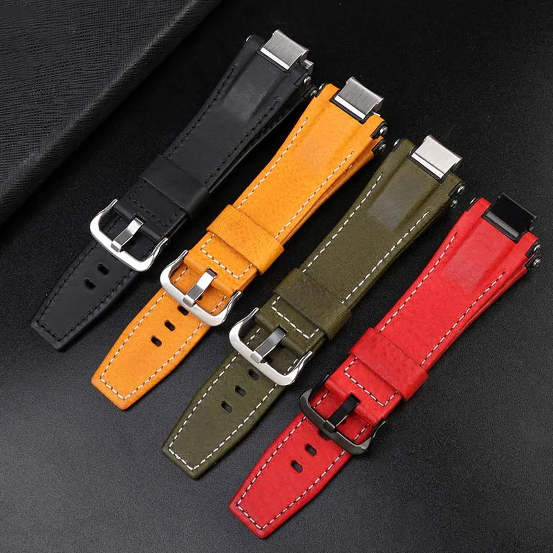 Convex  Leather watch band for Casio 5657 GST-B400 series watch strap accessories G-Shock wristband 14mm Canvas  veneer Bracelet