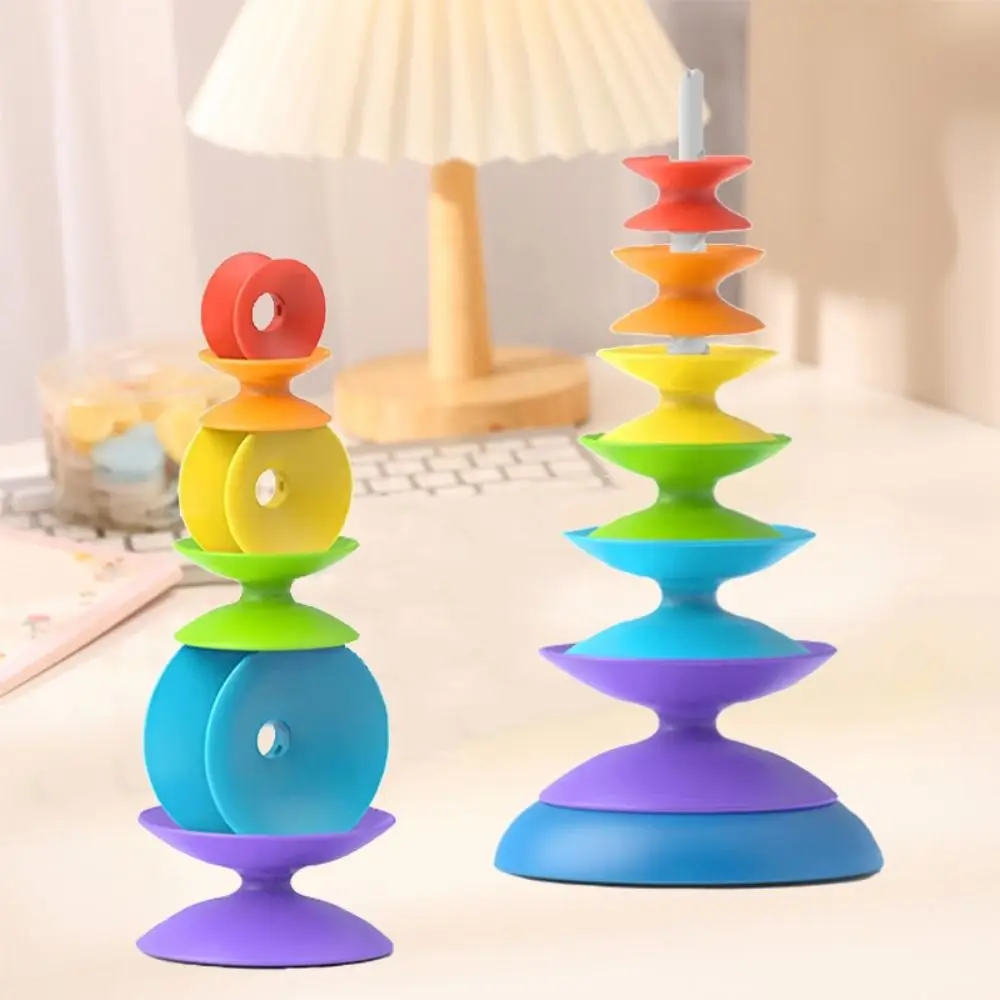 Ferrule Rainbow Stacking Toys Montessori Rotating Rainbow Revolving Ring Tower Stackable Rainbow Tower Stacking Blocks Baby