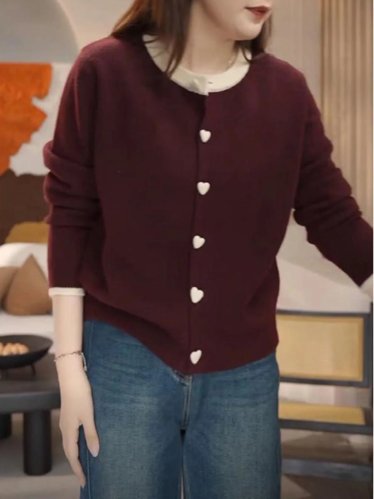 

Свитера Джемперы Кардиганы Женские Y2K Мохеровая смесь с рюшами на пуговицах Свободный крой Вечеринка Девочки Милые Сладкие Пушистые Мягкие Теплые Красочные