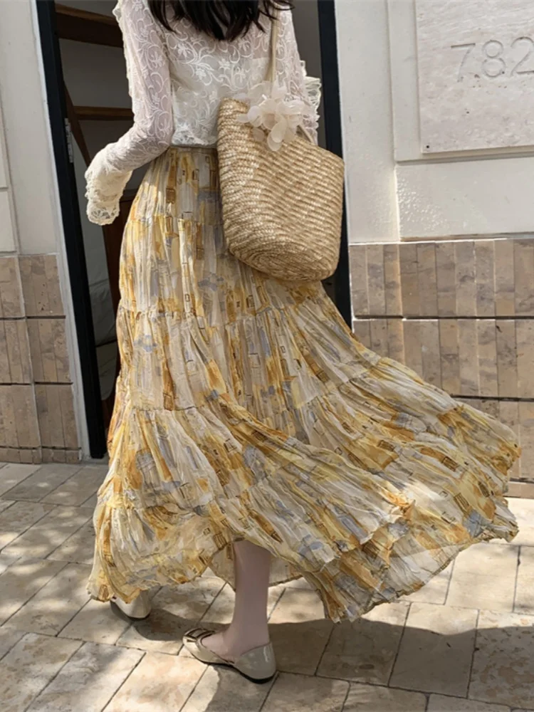 New Fashion Elastic High Waist Clothes Women Skirts Elegant Beach Saia Ropa Mujer Casual Vestido Long Skirt Faldas Harajuku
