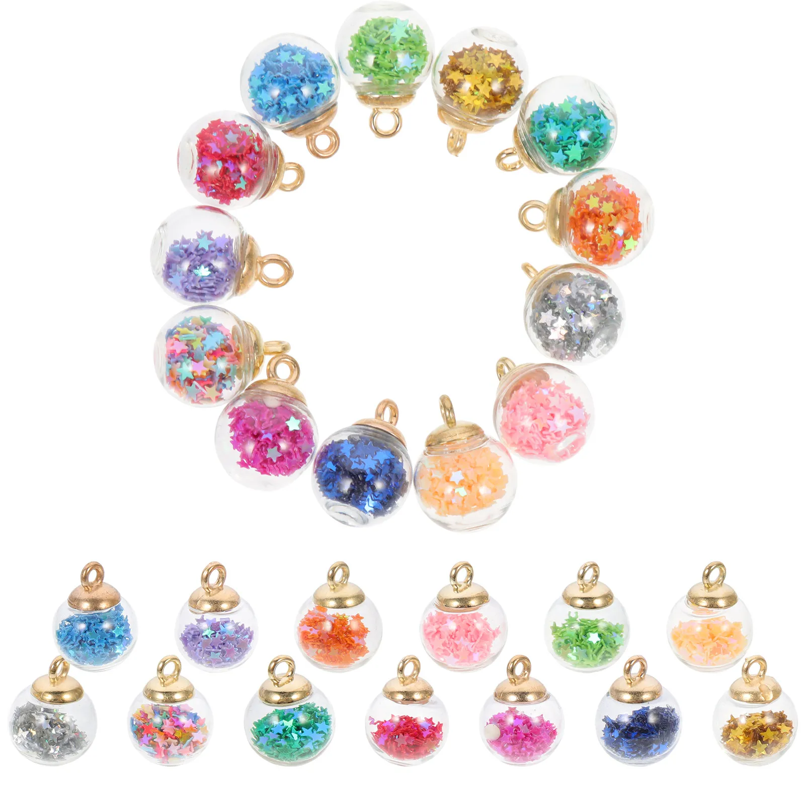 60Pcs Glass Ball Charms Pendant Star Sequin Mixed Color DIY Jewelry Pendant Necklace Bracelet Earring Accessories