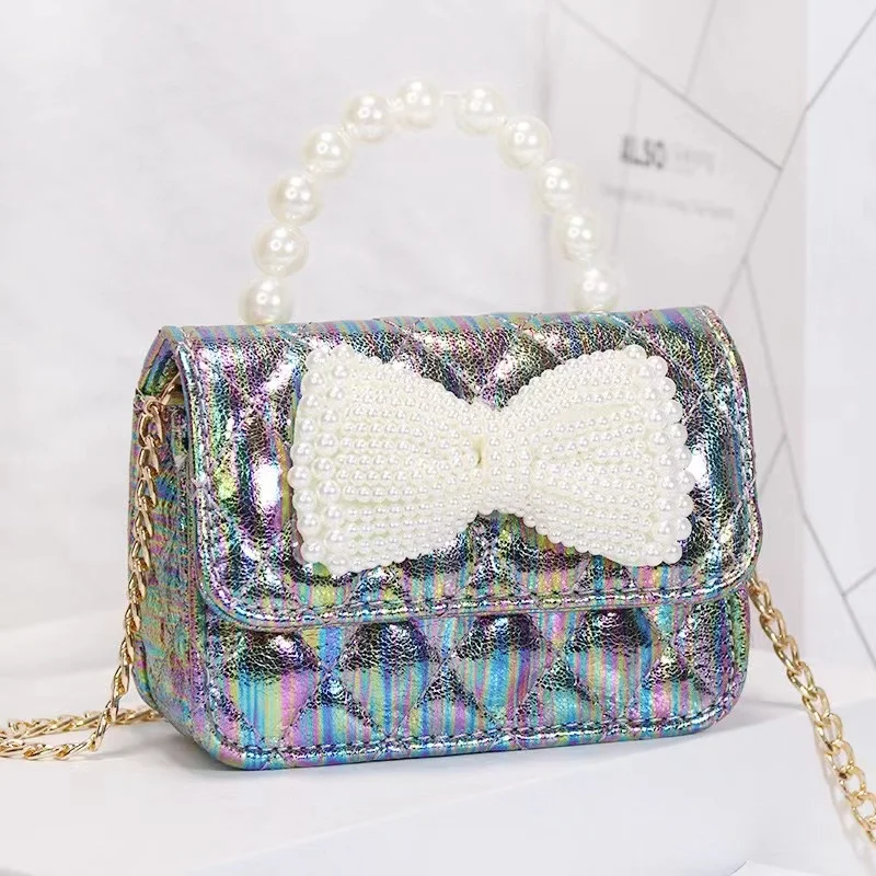 Children's Bag 2024 Fashion Pearl Bow crossbody bags Girls cute fashion handbags shoulder bag Toddlers Mini totes NAB289