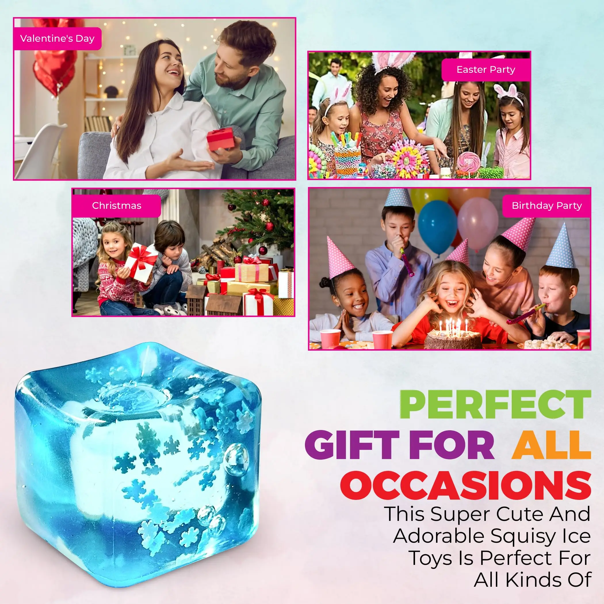 Morbido e bello cubo di ghiaccio Squishy, giocattolo sensoriale Fidget Palla antistress Giocattolo da spremere per autismo Ansia Bambini Adulti Decompressione Anti-stress