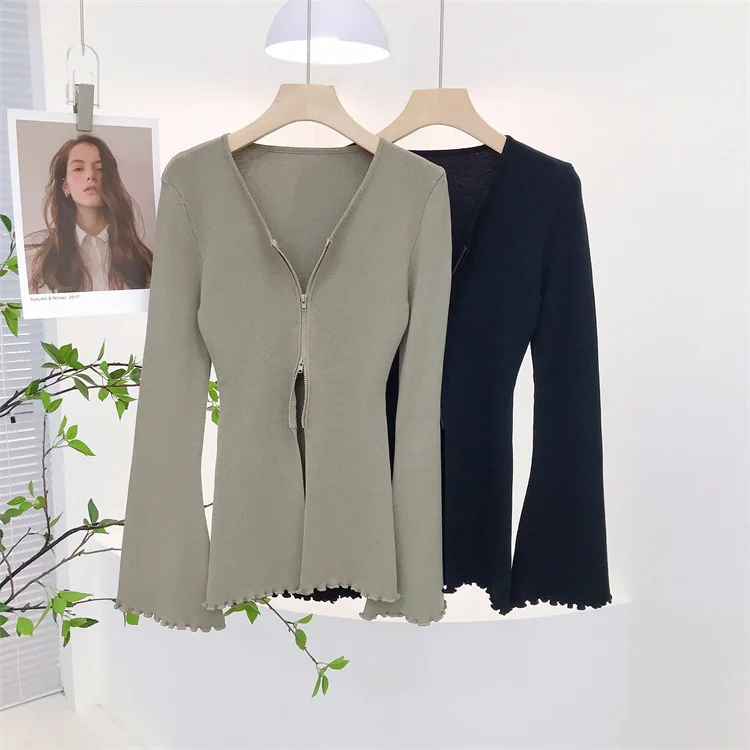 7000 الخريف الشتاء مثير فتاة الساخنة الخامس الرقبة مزدوجة سستة سليم صالح تكدرت متوهج كم سترة أعلى #6