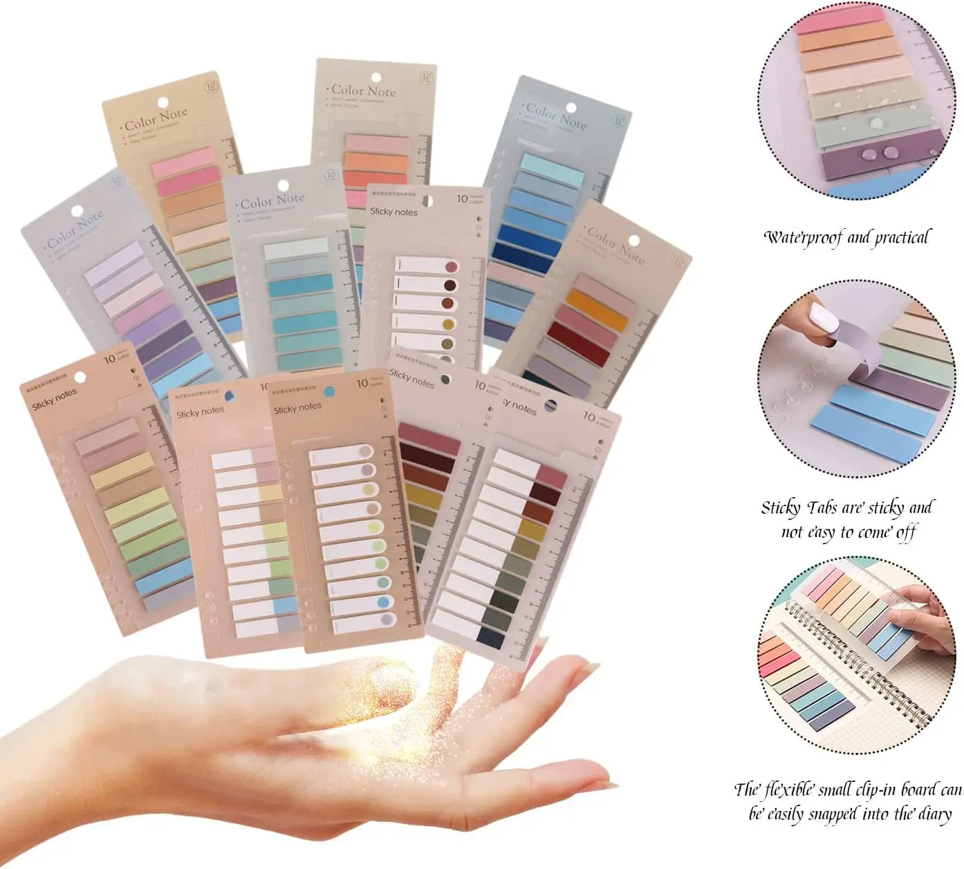 2400 Sheets 12 Styles Color Sticky Notes Memo Pad Self Adhesive Label Note Bookmarks Notepad School Office Stationery Supplies