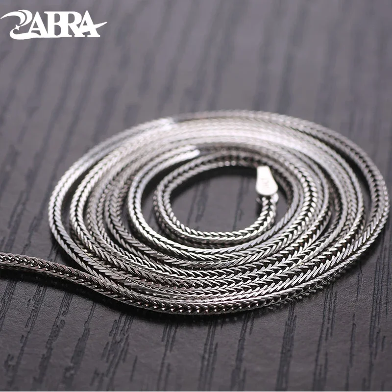 ZABRA Solid 925 Sterling Silver Fox Choker Necklace For Women Men 1mm 46/51/56/61/66cm Steampunk Vintage Sterling Silver Jewelry