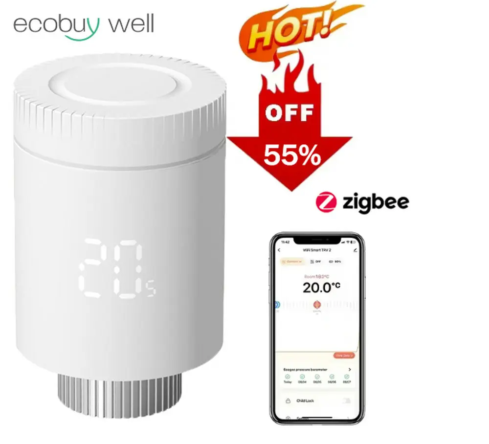 Smart Thermostat TRV Radiator Valve Zigbee Tuya Thermostatic Head Remote Temperature Controller Voice Control Alexa Google Home