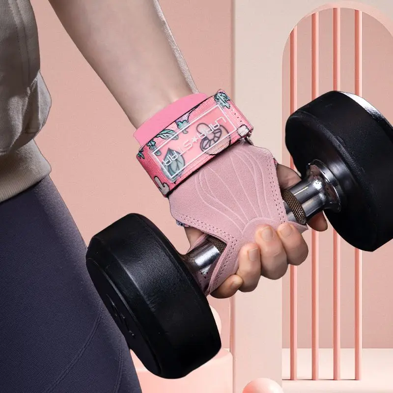 1Pair Weight Lifting Wrist Straps for Women Gym Cartoon Rabbit Pattern Palm Protector Deadlifts Bodybuilding Pull-up Bench Press