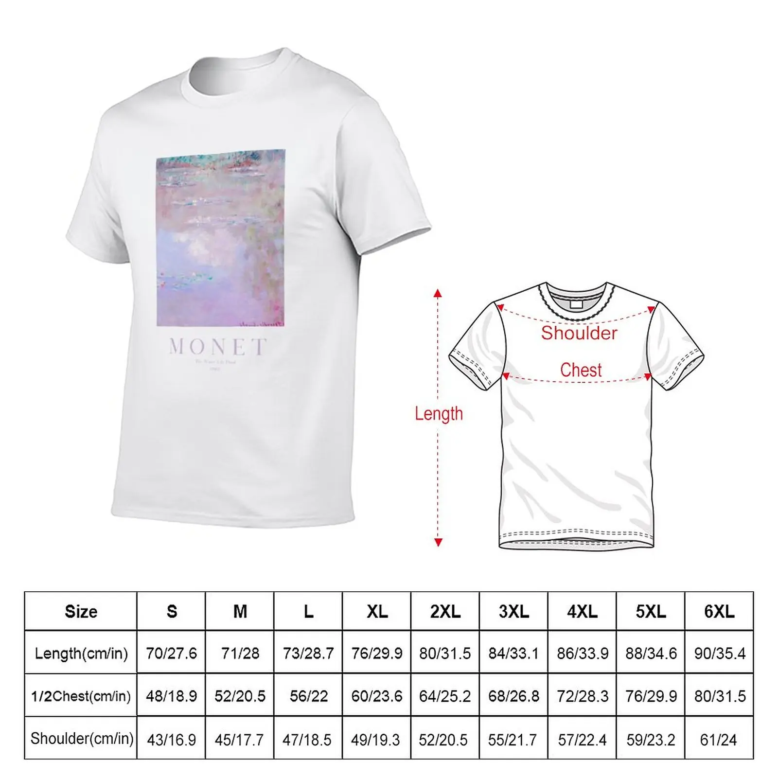 The Water Lily Pond by Claude Monet, Pink Lavender Color T-Shirt quick-drying blanks mens t shirts pack