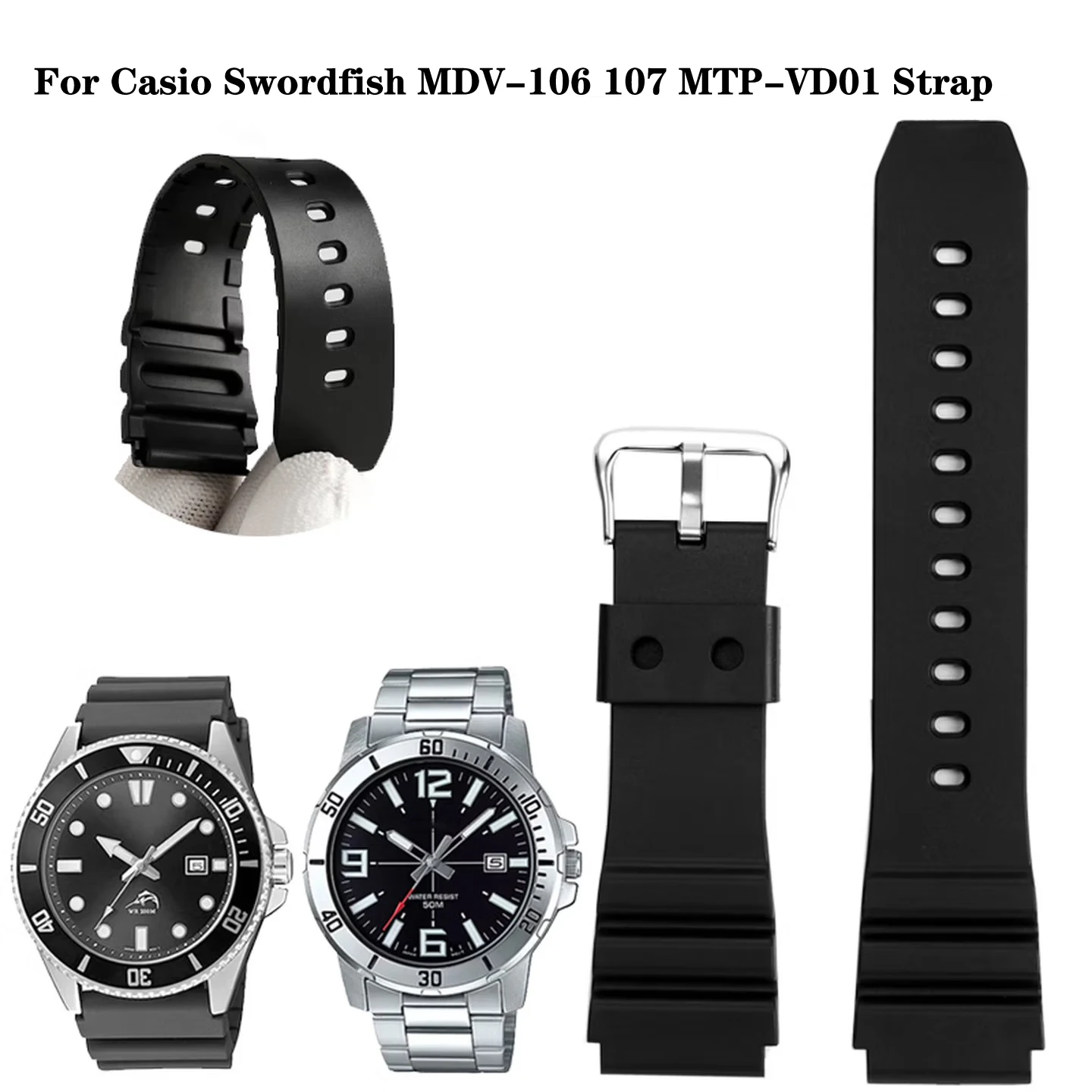 For Casio Swordfish MDV-106 107 MTP-VD01 Rubber Watch Strap 22mm Men's Waterproof Sweat-proof Silicone rubber Watchbands