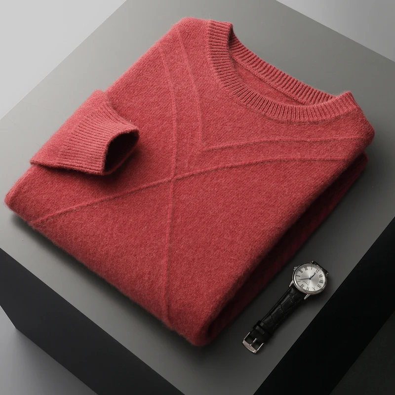 100% cashmere men's pullover business casual solid color knitted sweater loose Pull round neck Tops basic versatile Jumper