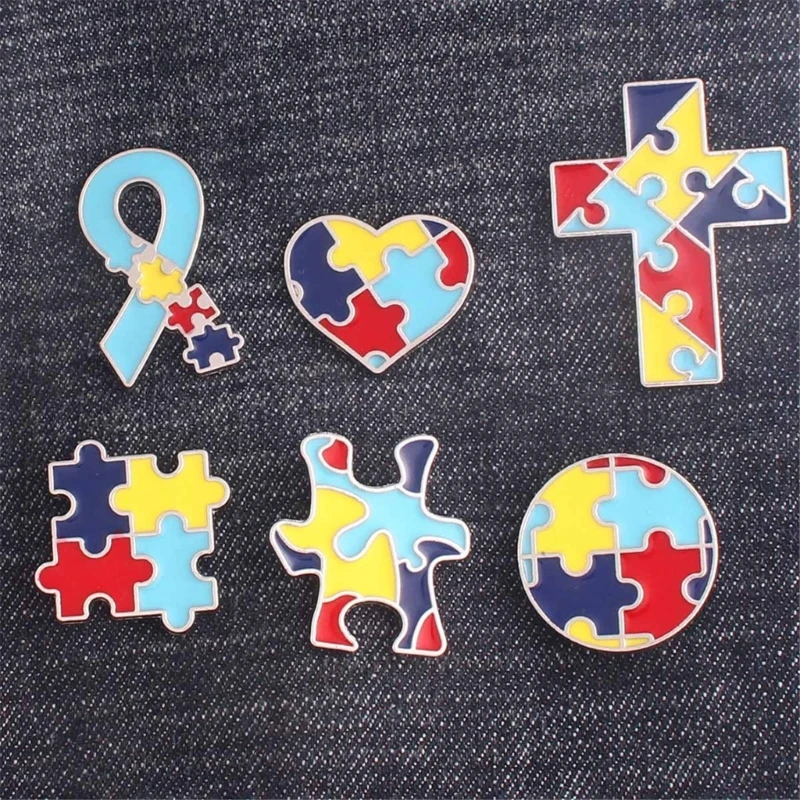 Autism Awareness Puzzle Lapel Pins Rainbow Puzzle Brooch Autism Pins Creative Brooch Badge for Men Women Clothes Bag Hat