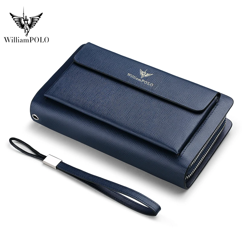 Imagem -05 - Williampolo-bolsa de Couro Masculina Grande Capacidade Carteiras Longas Couro de Vaca de Alta Qualidade Bolsa de Mão Luxuosa