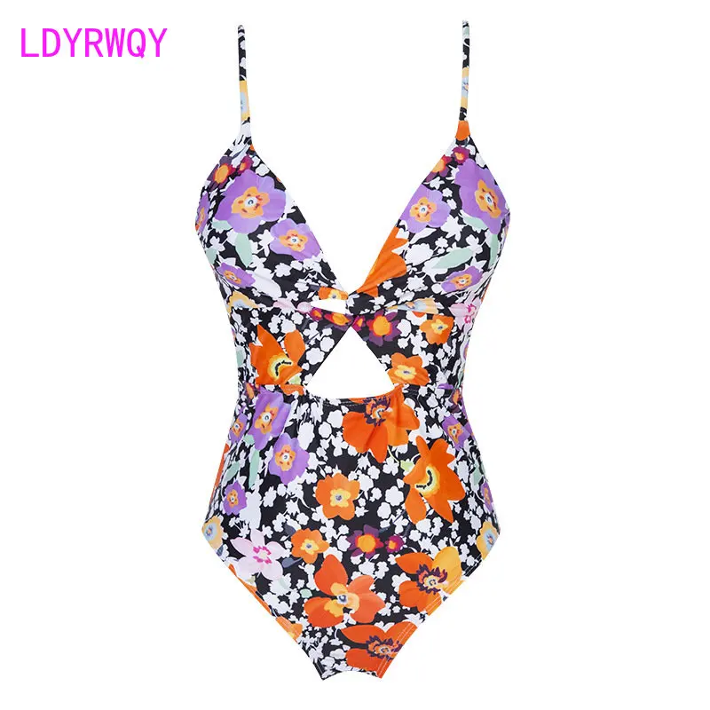 Swimwear 2021 new one-piece print sexy cut-out bikini