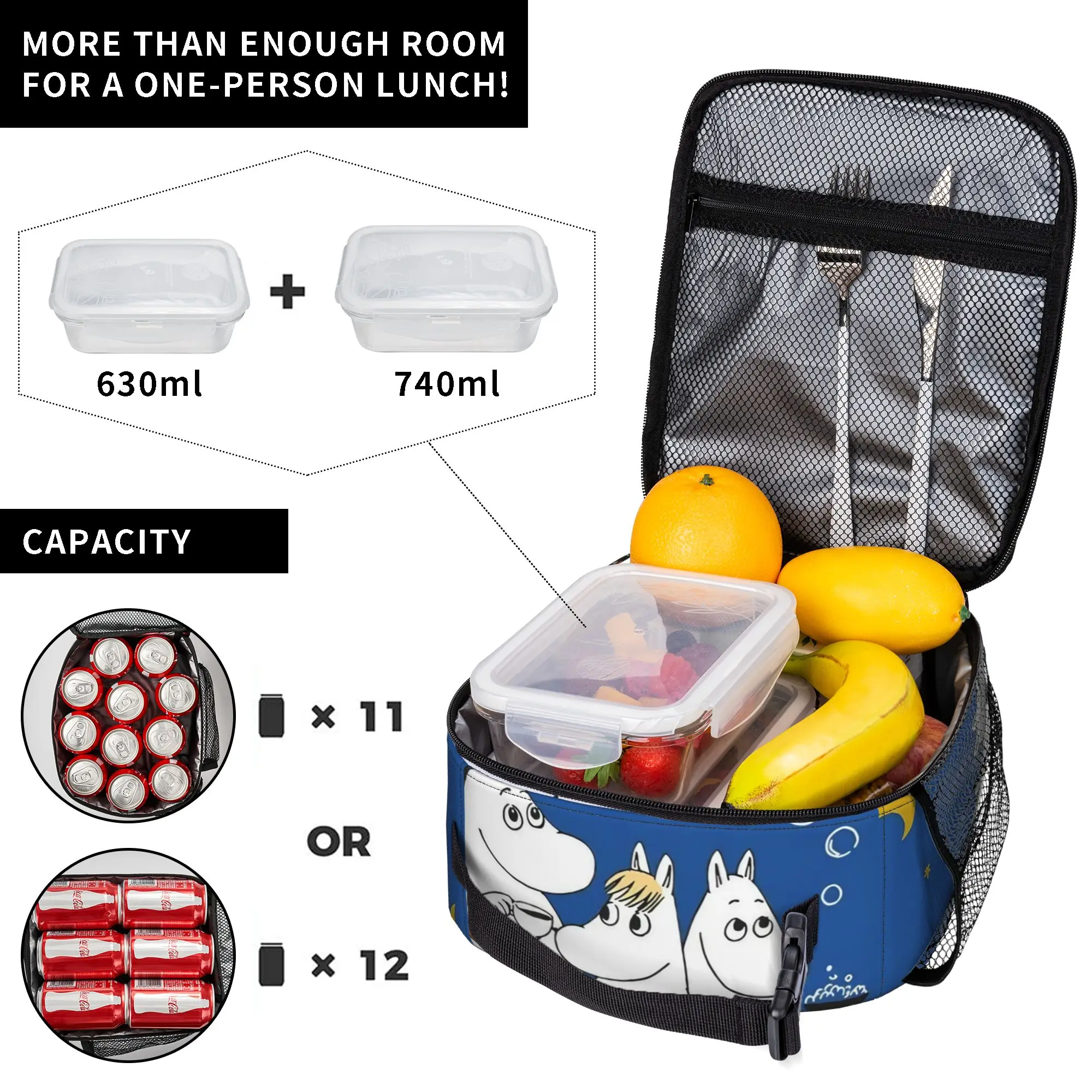The MOOMINS Night Insulated Lunch Bags Cooler Bag Reusable,Lunch Container  Portable Tote Lunch Box Food Handbags Beach  Outdoor view 3
