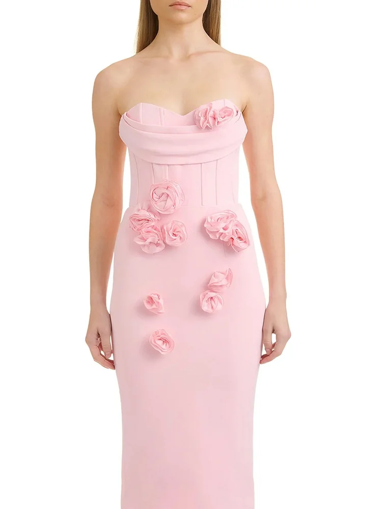 

Long sexy Off-shoulder Three-dimensional Flower Slim Bandage Dress Elegant Evening Dress summer 2024