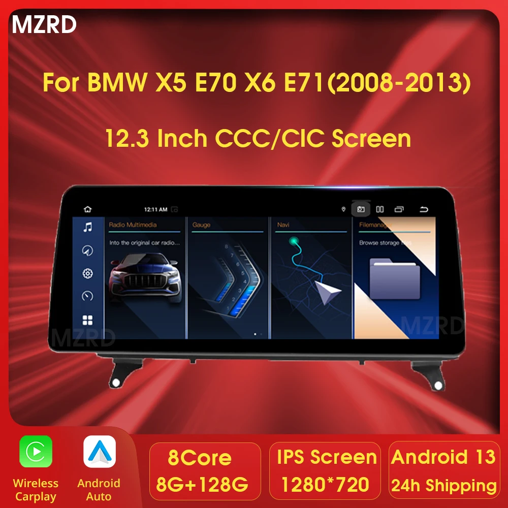 

MZRD 10,25/14,9 дюймов Android 13 Carplay Auto для BMW X5 E70 X6 E71 LHD 2008-2013 CCC CIC Автомобильный радиоприемник GPS Мультимедийный плеер