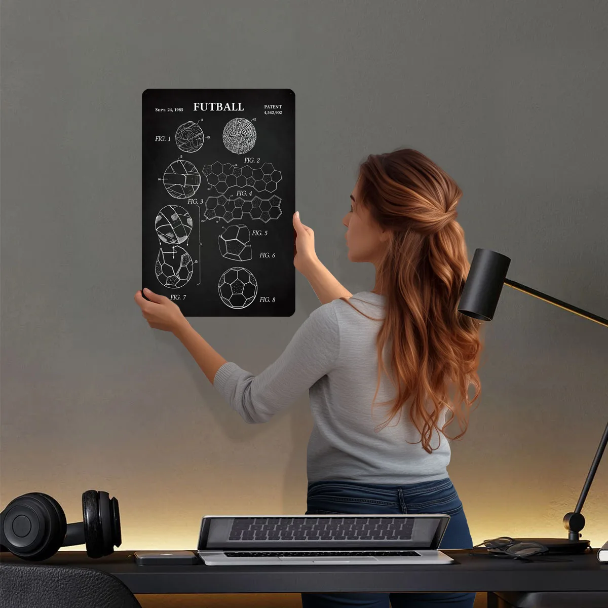 كرة القدم كرة القدم الطباشير المشارك المخططات صفيح تسجيل غرفة الحلي علامات معدنية مخصصة للرجل الكهف جدار الفن الديكور الرجعية