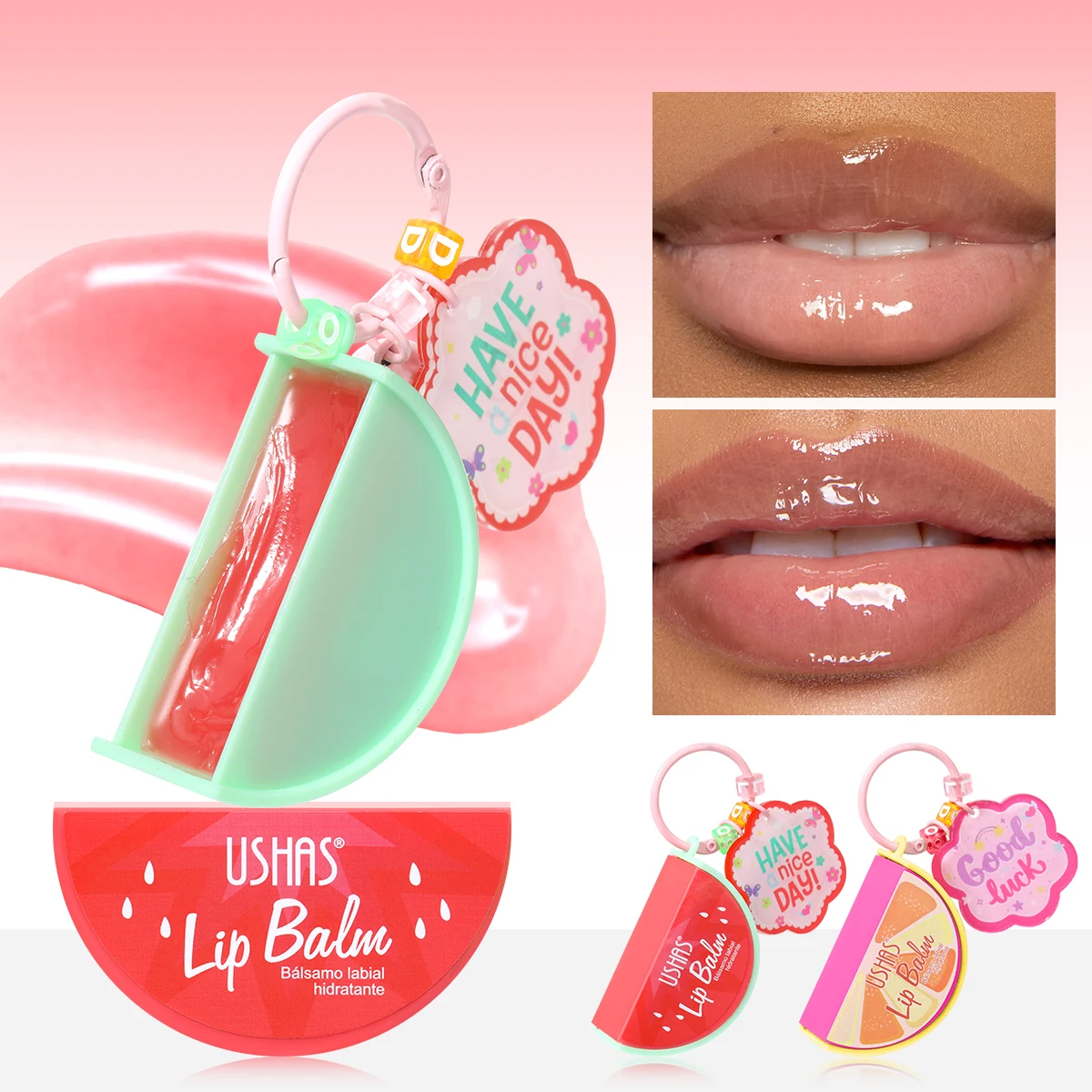 USHAS Bálsamo labial con sabor a fruta, hidrata y nutre, previene los labios agrietados y presenta un diseño encantador en forma de fruta.