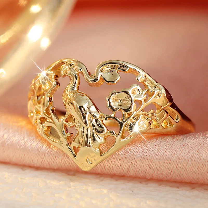 Heart Shaped Hollow Magpie Flower Branch Ring For Women Creative Design Fashion Ring Daily Commuting Dating Party Accessory