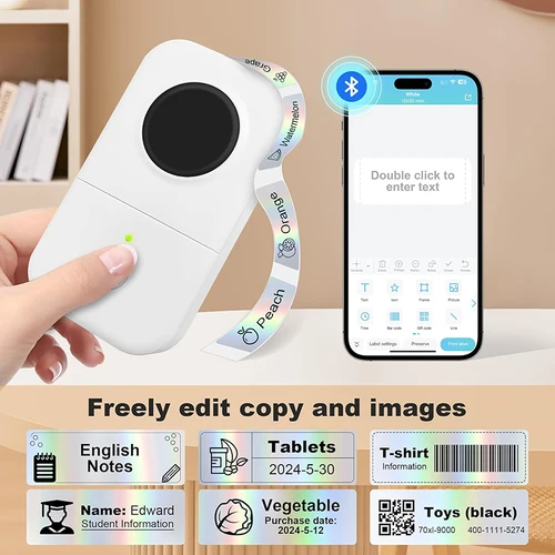 Imagen 2 del producto 5 rollos de etiquetas térmicas holográficas plateadas, 12x40mm, 800 etiquetas en total, aptas para Phomemo D30/D35, etiqueta térmica autoadhesiva