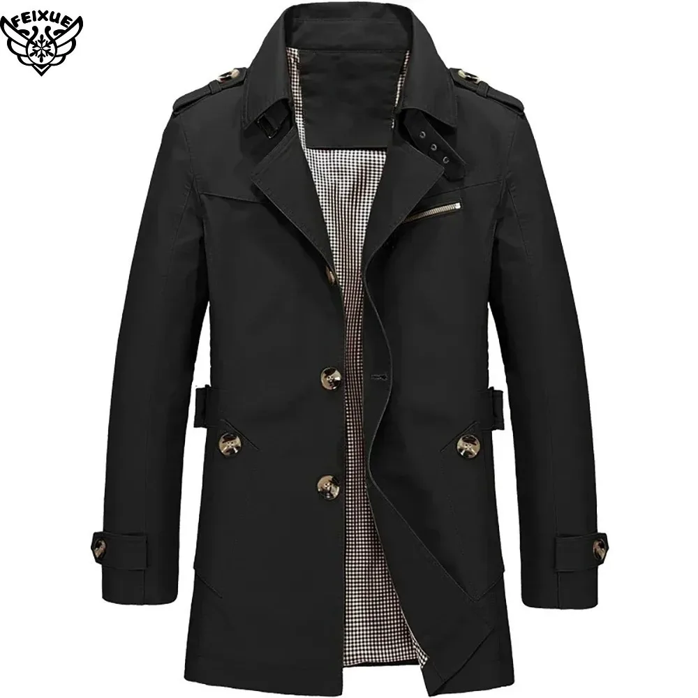 

Mens Business Long Trench 2024 Casual Single Breasted Windbreaker Fashion Autumn Lapel Jackets Male New Slim Overcoats Outwear