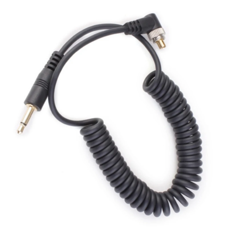 Adjustable PC to 3.5mm Male Sync Cord Male 90 Degree to Straight Head Shutter Release Cord with Screw Lock Black