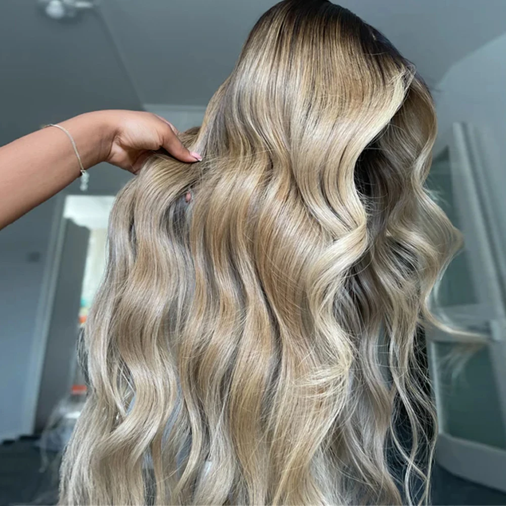 

Верхний бесклеевой парик Оригинальный заводской парик Futura Синтетический Ombre Пепельно-серый блондин Швейцарский HD Trabsparent Парик фронта шнурка Длинный волнистый парик тела