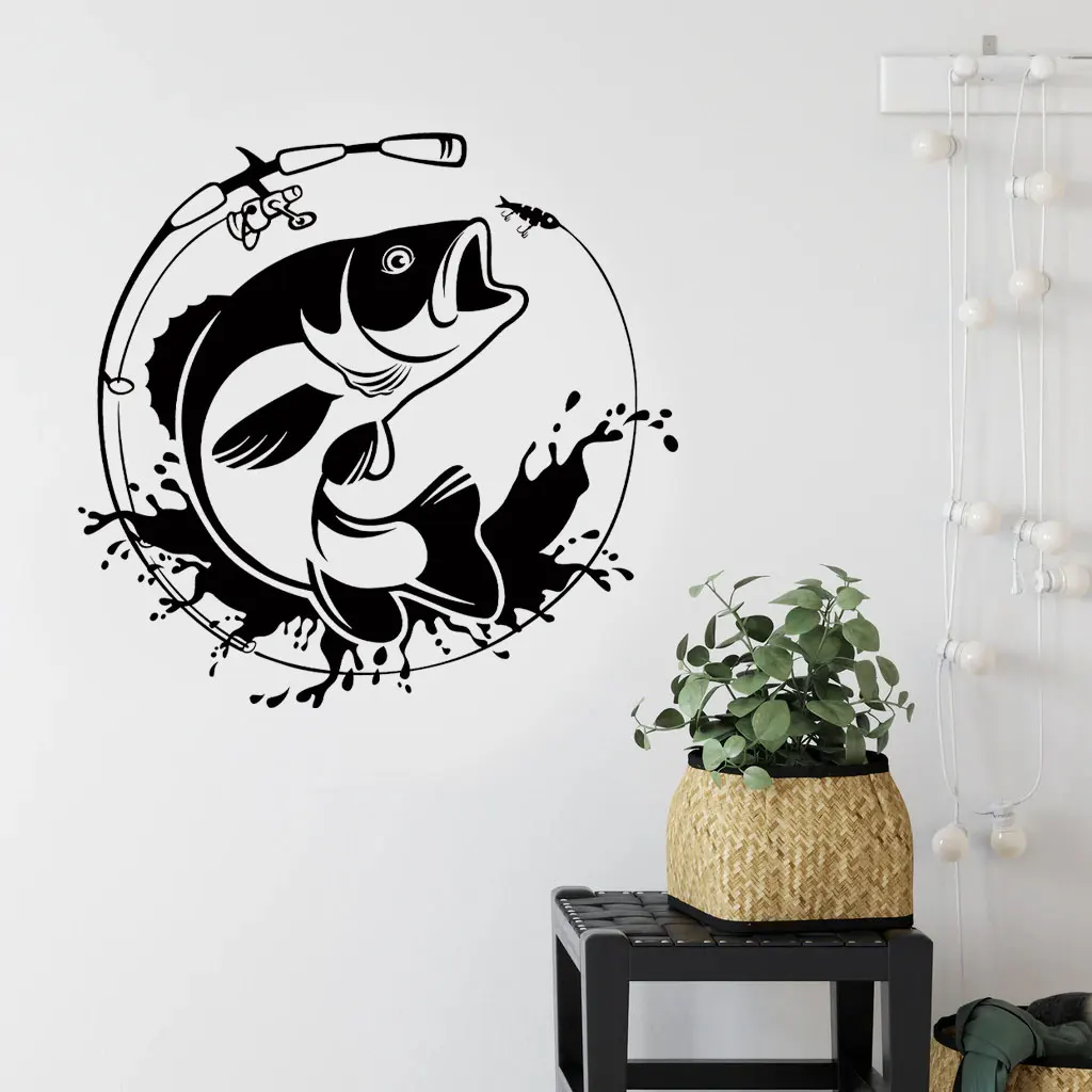 Fishing Wall Decal Fisherman Gift Fisher Vinyl Home Car Window, Fish Boat Sign Sticker Removable, Waterproof Wallpaper AC20