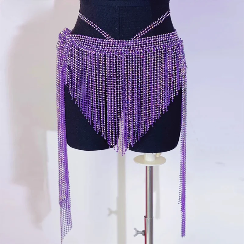 Accessori per la concorrenza di danza orientale di danza del ventre con nappa e catena in vita da donna, per anziani, con diamanti pieni