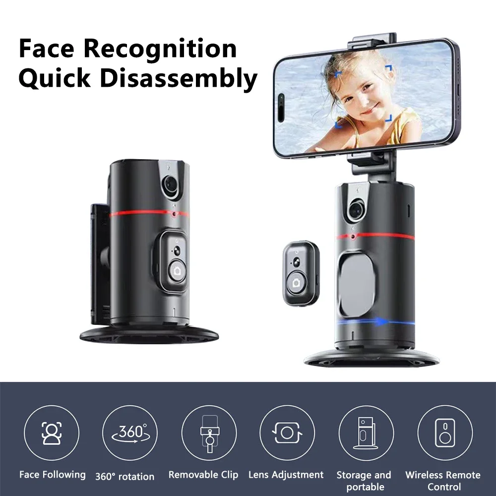 Handheld Head Stabilizer Selfie Stick 360° Rotation Gimbal Auto Face Tracking Tripod Mount Wireless Remote Smart Stands for Vlog