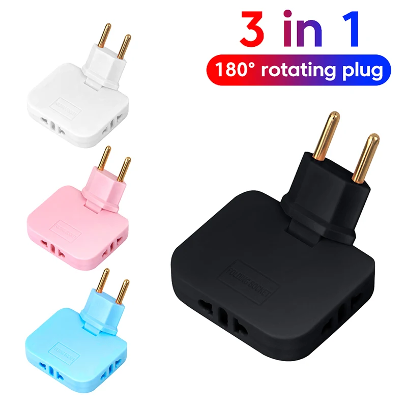 180 Degree Rotatable Socket 3-in-1 EU Plug Converter Travel EU Extension Plug Multi-Plug Slim Wireless Outlet Adapter Sockets