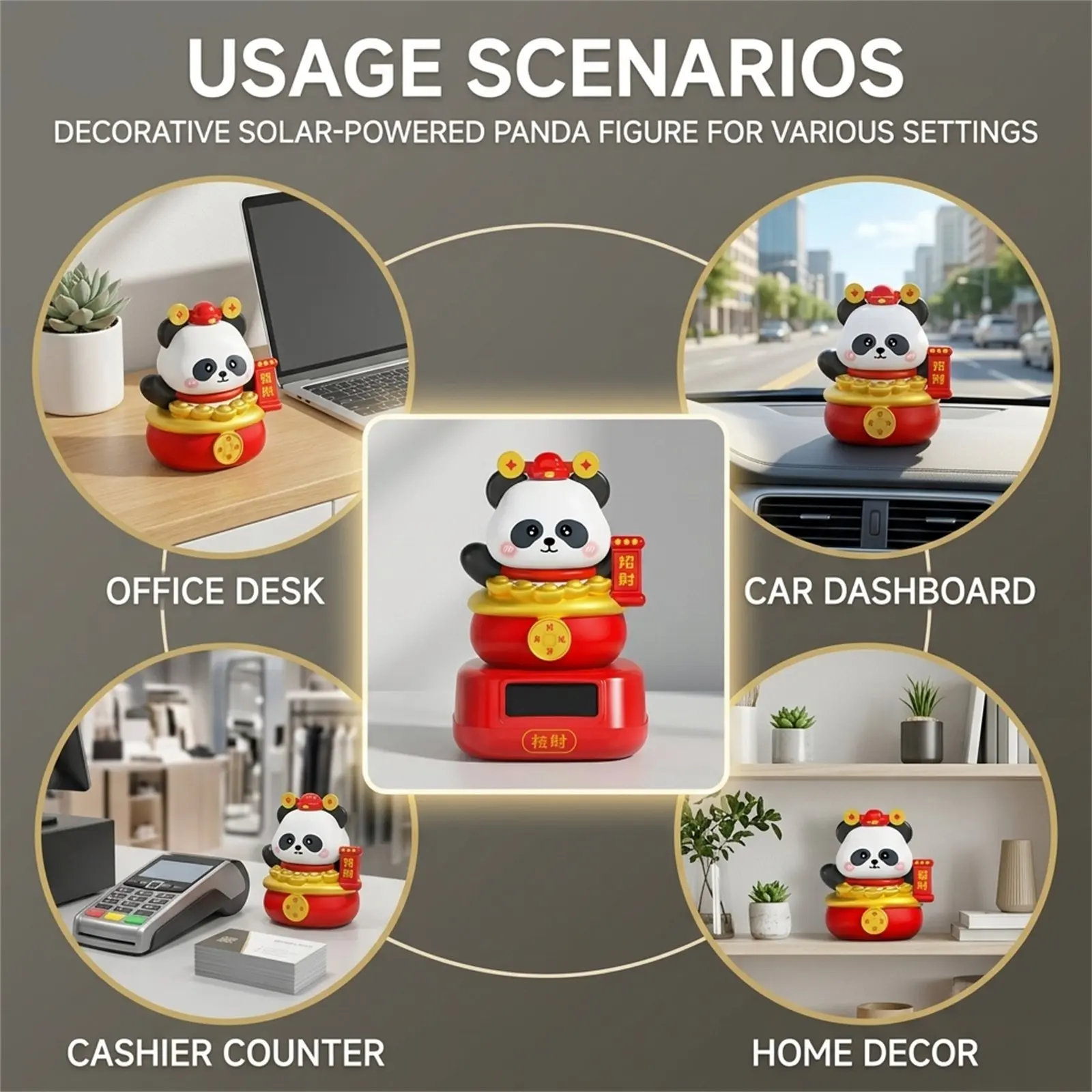 Panda Ornament Cute Car Dashboard Decor for Panda Lovers, Light Activated Swing Lucky Figure, Office Home Desk Accessory